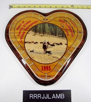 CRIBBAGE BOARD Prineville Vandercraft w/ Wood Pegs 1995 HEART of Central Oregon - Image 1 of 4