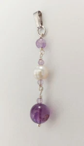 Ciondolo in argento 925 con pietra ametista naturale perle bianche regalo natale - Foto 1 di 5