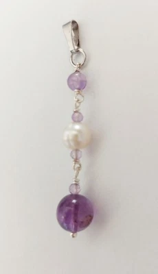 Ciondolo in argento 925 con pietra ametista naturale perle bianche regalo natale - Immagine 1 di 4