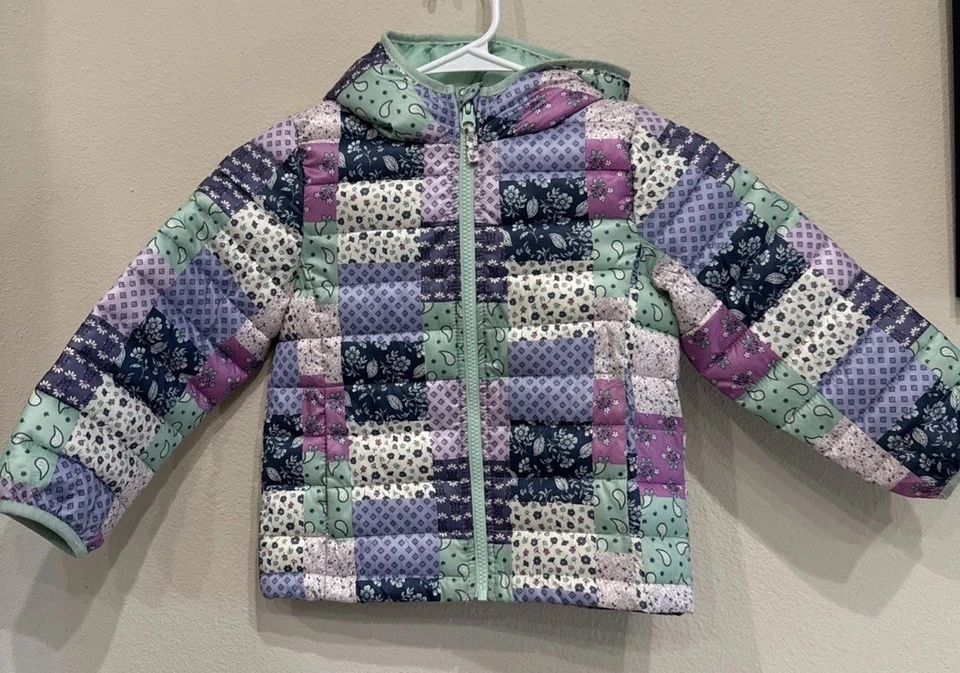 Chaqueta Jumping Beans Puff Floral Verde Claro Multicolor con Capucha Cremallera Talla 4T Foto 1 de 4