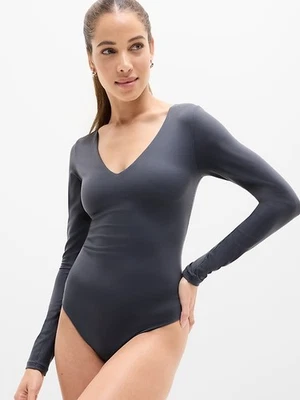 Athleta S Small BodyMove Plunge Long Sleeve Bodysuit Dark Rinse NWT! - Image 1 of 4