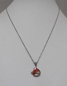 Vtg ANGRY BIRDS Red Bird Small Enamel Pendant Silver Tone Chain Max 20-1/4” - Picture 1 of 11