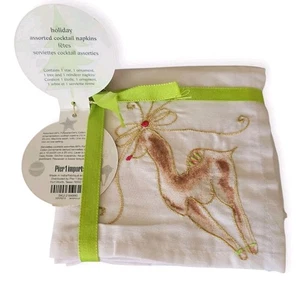 Pier 1 Imports 4er Set Weihnachten Cocktail Servietten Rentier Stern Ornament Baum - Bild 1 von 2