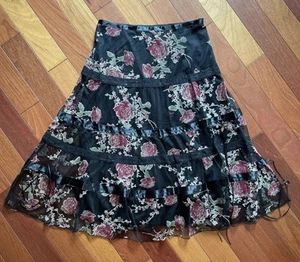 Vintage Y2K Express Floral Rose Mesh Coquette Tiered Whimsigoth Fairy Black 3/4 - Picture 1 of 6