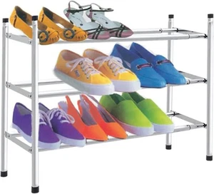 Extendable Chrome Finish Shoe Rack Space Saving Organizers Lightweight - Picture 1 of 3