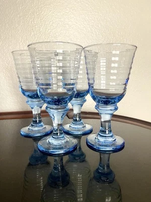 Set Of 4 Libbey Pale Blue Sirius Horizon Rings 12 Ounce Water /Wine Goblets Vtg - Image 1 of 4