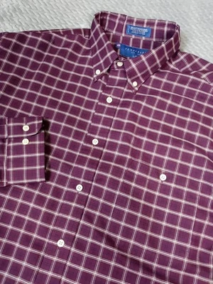 Camisa Towncraft sin arrugas para hombre talla grande granate a cuadros manga larga con botones Foto 1 de 4