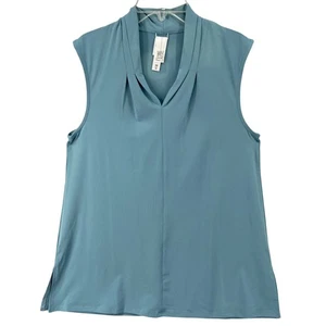 Camisa Wynne Capas Talla XS Sin Mangas Top Azul Cuello Simulado Plisada Carrera Informal - Imagen 1 de 10