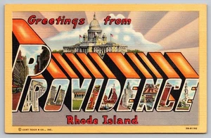 Vintage Leinengrüße aus Providence Rhode Island Postkarte Curt Teich - Bild 1 von 2