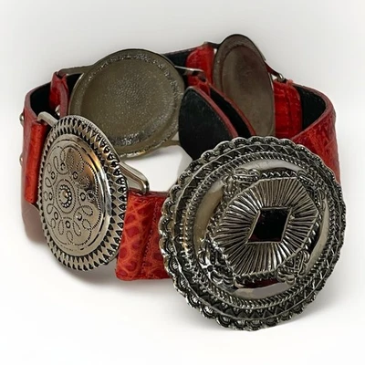 Cinturón concho MZ New York Southwestern de cuero rojo para mujer talla S/M Foto 1 de 4