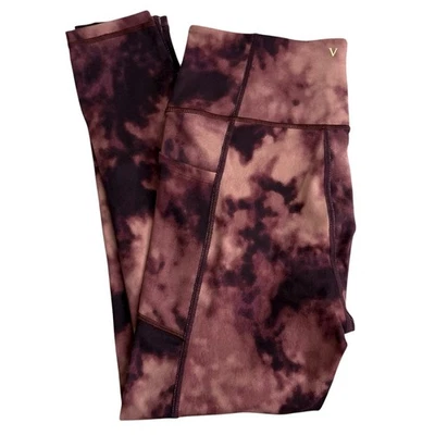 Victoria’s Secret Leggings With Pockets Wine Tie Dye Sz 10 Gold V On Back Waist - Image 1 of 4