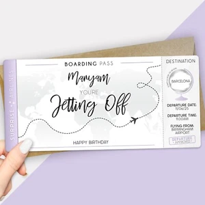 Personalised Boarding Pass Scratch Card - Birthday Surprise Holiday Voucher Gift - Picture 1 of 23