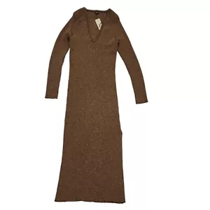 River Island Brown Gold Glitter Knitted Jumper Dress Women's UK 14 Bnwt K926 - Picture 1 of 7