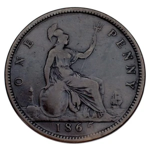1865 Great Britain Penny VF Condition KM #794.2 Rim Bump on Rx - Picture 1 of 4