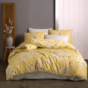 3-pc Bedding Set: TURKISH COTTON DUVET COVER + 2 PILLOW CASES YELLOW SAKURA - Picture 1 of 14