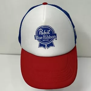 Truckermütze Kappe Pabst blaues Band gebogener Schirm royalrot Netz verstellbar Druckknopflasche - Bild 1 von 10