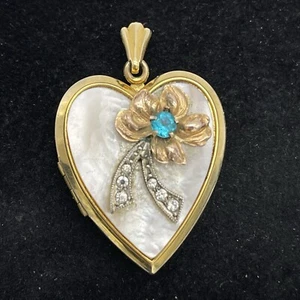 Vintage 12K Gold Filled MOP Herz Medaillon Anhänger signiert Speidel 50er Jahre - Bild 1 von 11