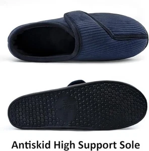 Git-up Corduroy Adjustable Hook & Loop Wide Diabetic Slippers Unisex Navy UK 10 - Picture 1 of 5