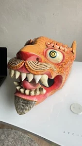 Handcrafted Wooden  Himalayan Tiger Statue Vintage Decoration Tiger Head Antique - Picture 1 of 24