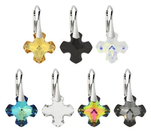 Sterling Silver Greek Cross Earrings made with 6867 18mm Primero® Crystals - Picture 1 of 5