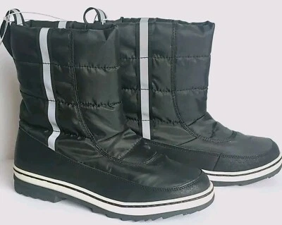 Justice Girls Black & White Snow Boots Youth Size 8 Big Girls Winter Rain Boots  - Image 1 of 4