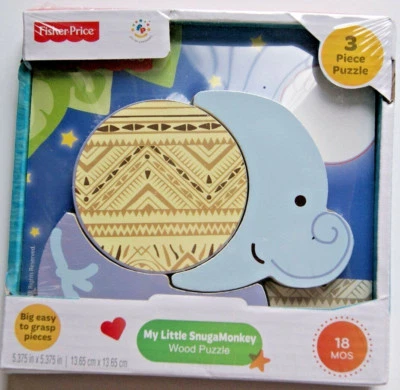NIP Fisher-Price SnugaMonkey Elephant Wood Puzzle Jigsaw Easy Grip Toddler 18M - Image 1 of 2