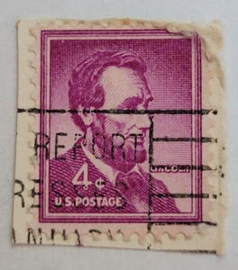 U.S. Postage ~ Abraham Lincoln ~ 4¢ Purple Stamp ~ Used/Posted ~ c.1954 - 41 - Picture 1 of 6