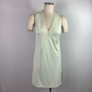Vintage 60s Nightgown Mint Green Slip Dress Side Slit V-Neck Nylon Size
