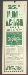 Vintage Sundays June 1927 Baltimore & Ohio Railroad Broadside RT to Wash., DC - Picture 1 of 2