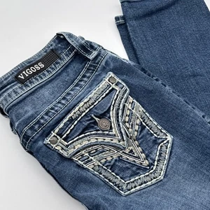 Vigoss Capri Jeans Women 2 (FITS 29 X 26.5)Heritage Fit Thick Stitch Embroidered - Picture 1 of 13