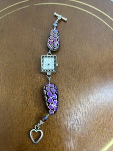 Único Reloj Cuadrado Mujer Plateado Negro Púrpura Acero Inoxidable Con Batería Nueva - Imagen 1 de 9