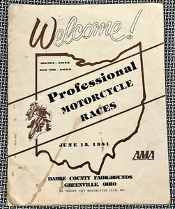 VINTAGE 1981 AMA MOTORCYCLE RACES DARKE COUNTY FAIRGROUNDS GREENVILLE OH PROGRAM - Picture 1 of 8