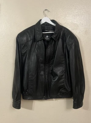 Chaqueta de Cuero Fidelity De Colección Talla 44 Hecha en EE. UU. - Forrada Negra Cremallera Completa Foto 1 de 4