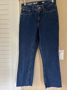J. Crew Jeans Womens Size 26 Blue Dark Wash 9” Billie Demi Boot Crop Raw Hem - Picture 1 of 4