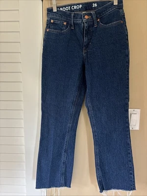 J. Crew Jeans Womens Size 26 Blue Dark Wash 9” Billie Demi Boot Crop Raw Hem - Image 1 of 4