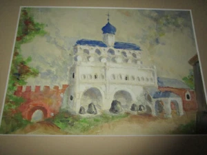 ANTIGUA ACUARELA IGLESIA/MONASTERIO/CASTILLO AÑOS 70 40cm X 30cm EN PASAPORTE - Imagen 1 de 9