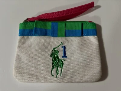 NUEVO SIN ETIQUETAS RL Big Pony Lona Cremallera Mini Monedero/Tarjeta Monedero, en Blanco Foto 1 de 4