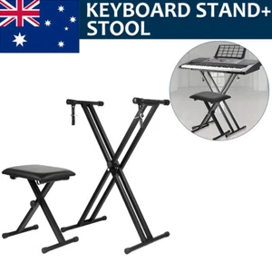 Adjustable Music Keyboard Stand Portable Piano Stool X-Shaped Bench Seat Set AU - Picture 1 of 21