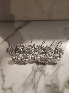 11er Set Silber Blume Floral Duschvorhang Haken Botanisch Sonnenblumen - Bild 1 von 12