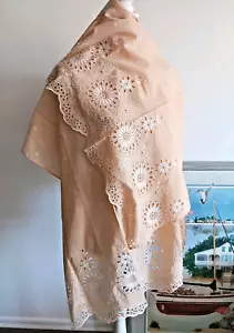 Isaac Mizrahi NWOT Women's Embroidered Tan Cotton Scarf Shawl w/ White Lace Trim - Picture 1 of 5