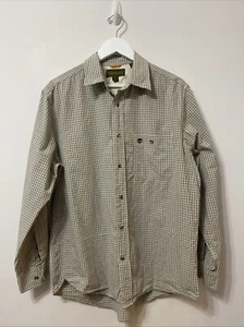TIMBERLAND Pocket Logo Plaid Check Long Sleeve Button-Up Shirt Large Beige - Picture 1 of 10