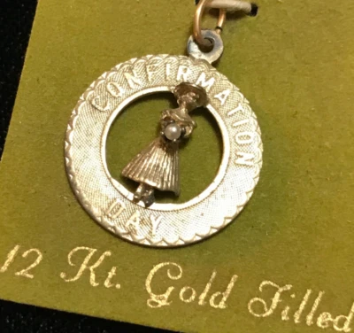Vintage CONFIRMATION DAY Charm Pendant 12k Yellow Gold Filled NOI NOS - Image 1 of 4