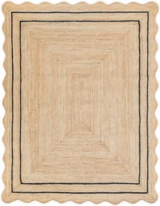 Rug Scallop Edge Rectangle Braided Runner Jute Rug Modern Room Mat Area Carpet - Picture 1 of 8