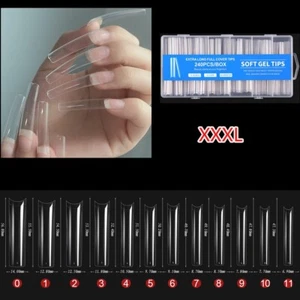 240Pcs XXXL No C Curve Straight False Nail Tips Acrylic Clear Half Soft Gel Tips - Picture 1 of 2