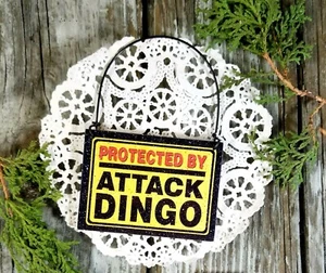 DecoWord Mini Gag Sign Wood Ornament PROTECTED BY Attack Dingo Caution USA New - Picture 1 of 3