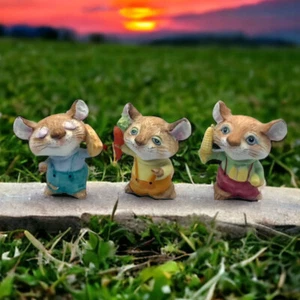 Vintage  HOMCO Country Mice Farmers With Vegetables Cheese Set Of Three Ceramic - Picture 1 of 7