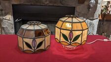 Vintage 10" X 8" Pair Of Tiffany Style Stained Glass Leaded Lamp Shade 