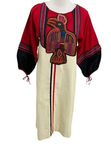 Vtg Ciara Igonda Colorful Mexican Caftan Dress Reverse Applique Phoenix One Size - Picture 1 of 16