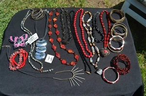 Wearable Jewelry Lot 2+ Pound Black Red Necklace Belt Buckle Glass Metal H - Picture 1 of 11