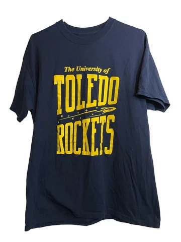 UNIVERSITY OF TOLEDO ROCKETS T-Shirt Men's size Large Dark Blue Gildan Dry Blend Cover